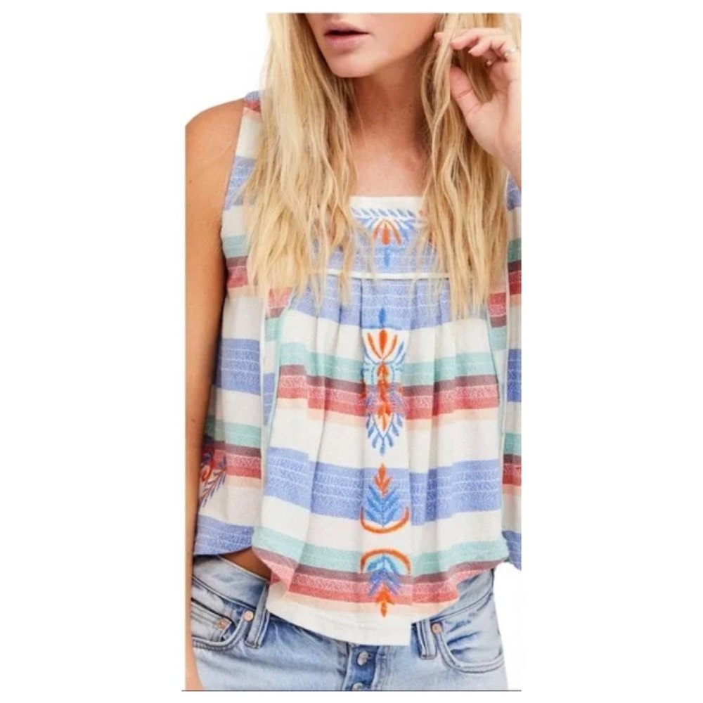 Free People Embroidered, Vintage style Striped Tank | New without tags | M